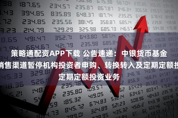 策略通配资APP下载 公告速递：中银货币基金在部分销售渠道暂停机构投资者申购、转换转入及定期定额投资业务